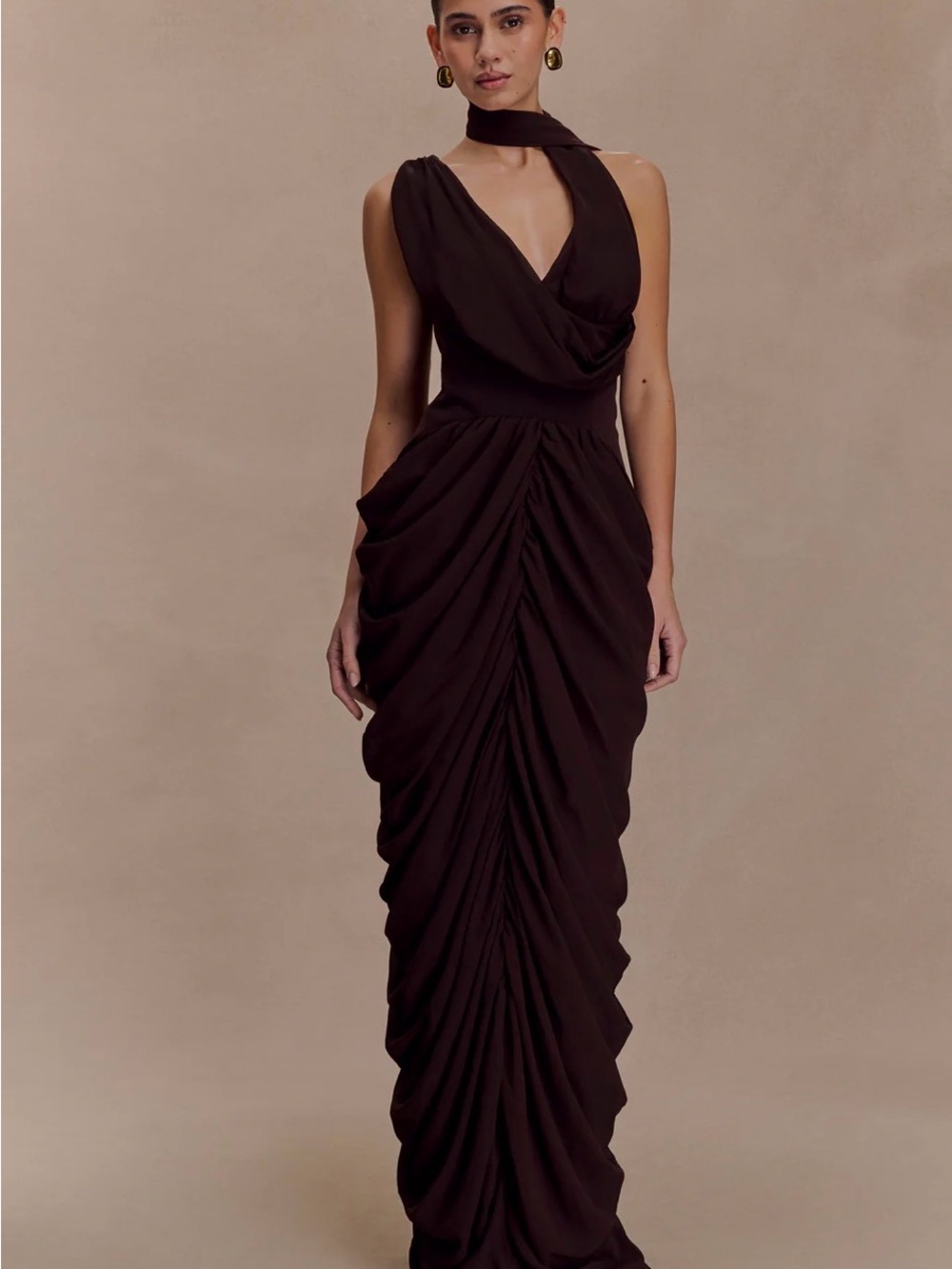 Meshki Black Draped Halter Maxi Dress